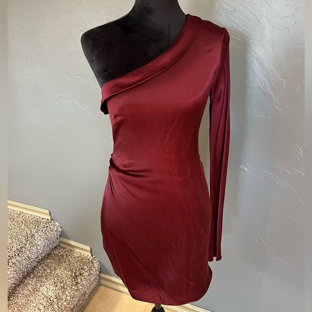 Skylar+Madison One-Shoulder Maroon Dress (M)